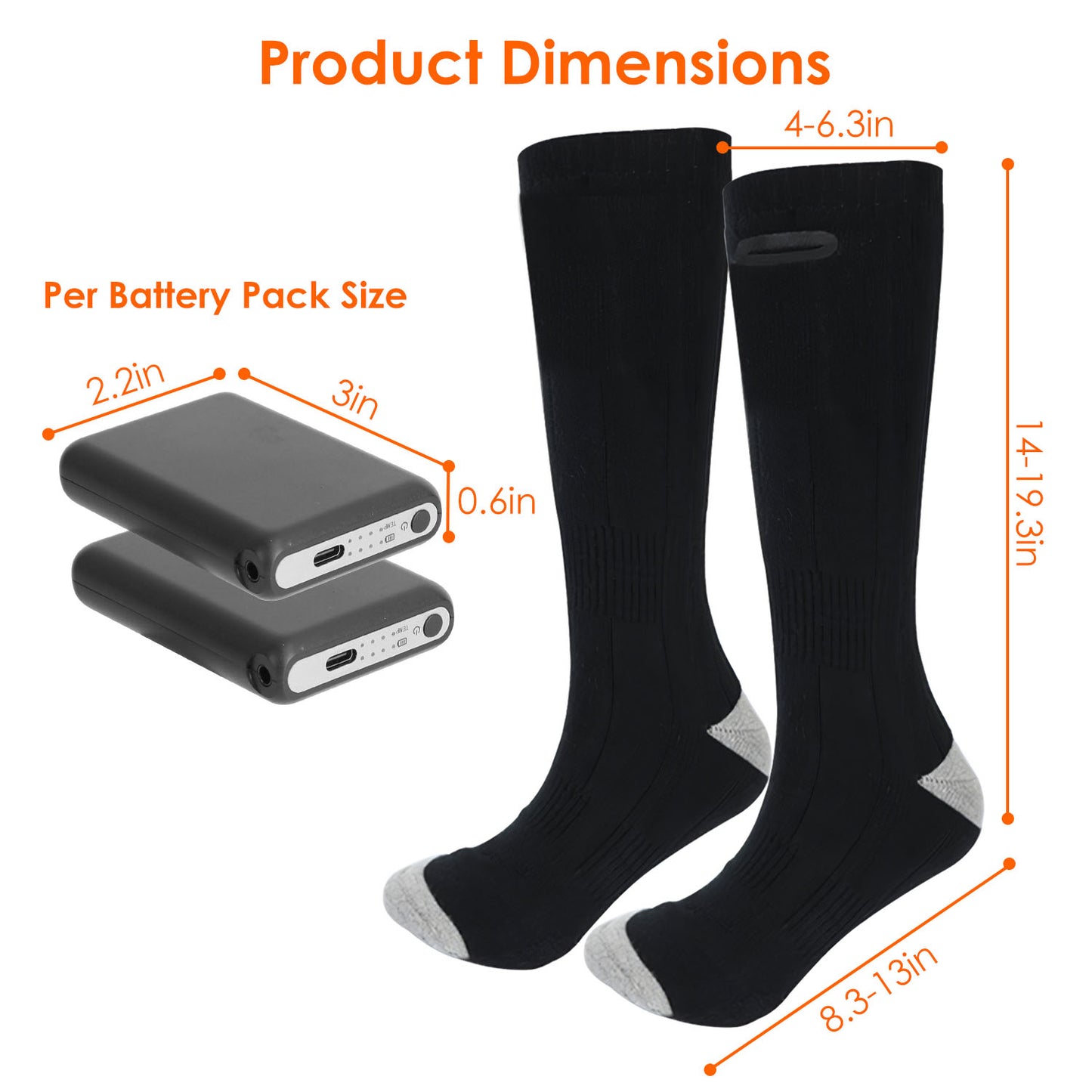1Pair Electric Heated Socks For Men Women Battery Powered Heated Socks Rechargeable Feet Warmer With 4 Temperature Levels Indoor Outdoor Machine Washable