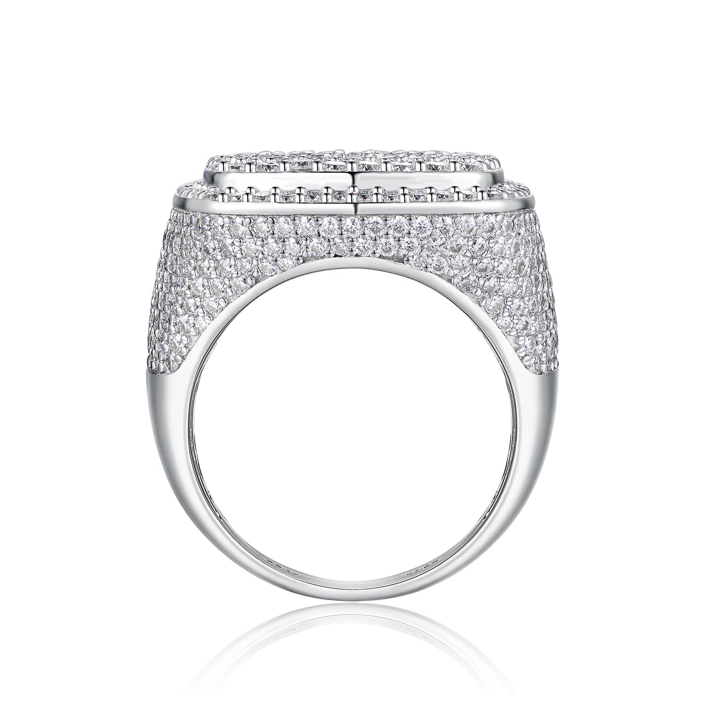 Royal Square Diamond - Set With Top-quality Moissanite S925, Silver And Platinum-plated Men's Ring, Diamond Ring, Wedding Ring. The Ring Can Be Inspected With A Diamond Pen