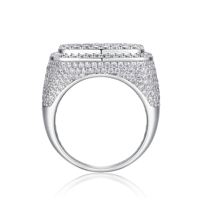 Royal Square Diamond - Set With Top-quality Moissanite S925, Silver And Platinum-plated Men's Ring, Diamond Ring, Wedding Ring. The Ring Can Be Inspected With A Diamond Pen