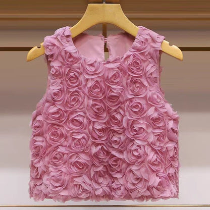 Women's Three-dimensional Rose Sleeveless Vest Short Loose Top
