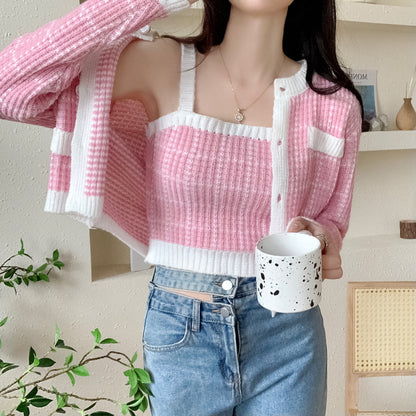 Knit Cardigan Tweed Needle Inner Wear Trendy Two-piece Set