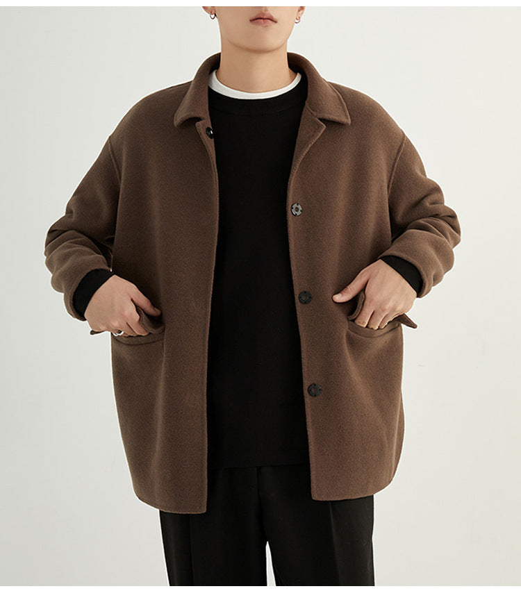 Men's Short British Style Double-sided Wool Overcoat