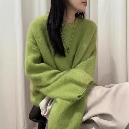 Idle Style Green Show White Long Sleeve Sweater Women Loose Pullover Inner Wear Chic