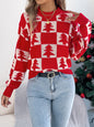 Christmas Tree Plaid Lantern Sleeve Pullover Sweater