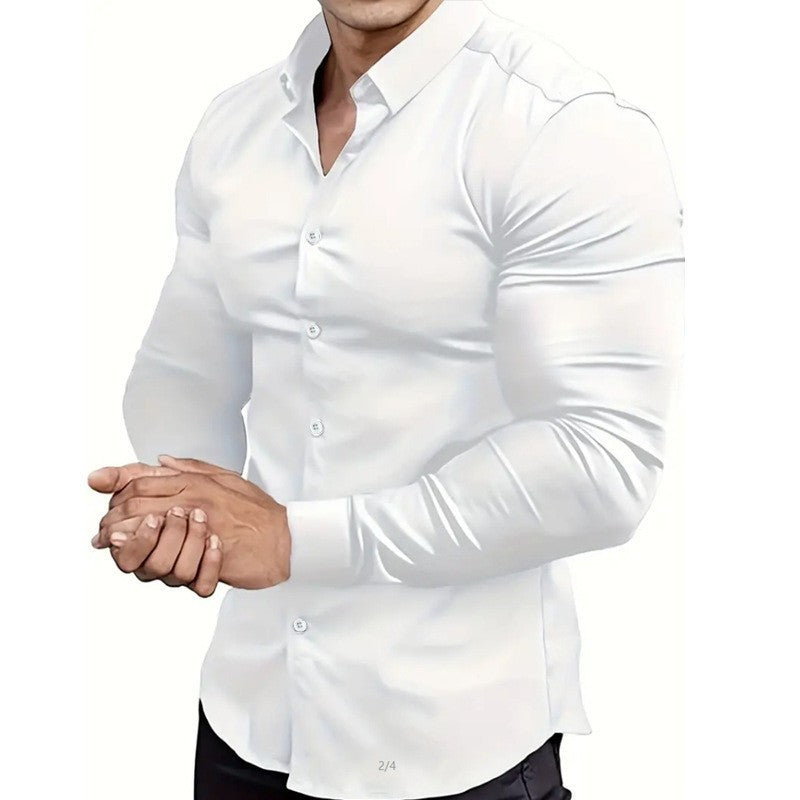 Printed Business Leisure Iron-free Solid Color Polo Collar Shirt