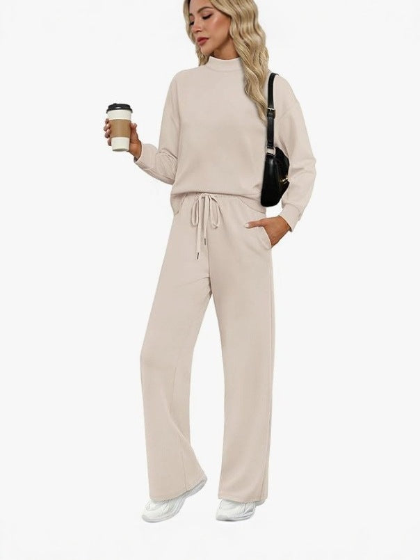 Women's Casual Suit Long-sleeved Wide-leg Pants Two-piece Set