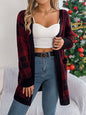 Casual Color Block Plaid Pocket Long Sleeve Cardigan Sweater Coat