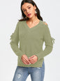 Hollow Knit Sweater Women Long Sleeve Tie Loose V-neck