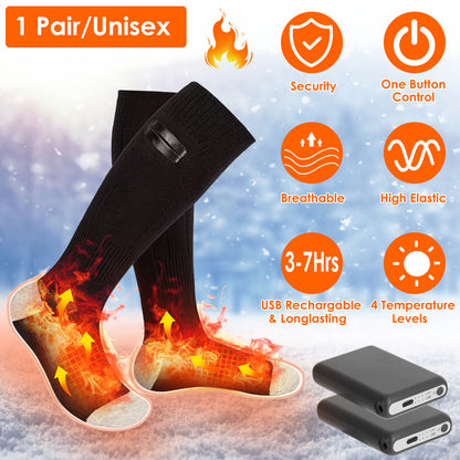 1Pair  Electric Heated Socks For Men Women Battery Powered Heated Socks Rechargeable Feet Warmer With 4 Temperature Levels Indoor Outdoor Machine Washable