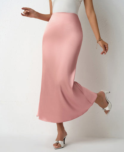 SpringSummer New Slim Satin Midi Skirt