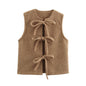 European And American Autumn And Winter New Wool Quality Bowknot Decoration Vest Coat Women's Clothing