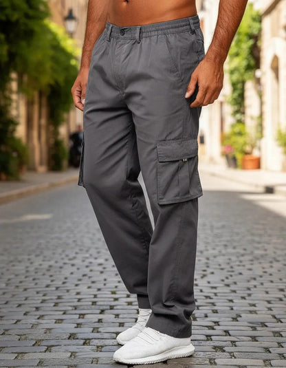 Mens Multi-Pocket Casual Pants Stylish Straight-Leg Workwear