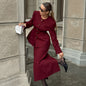 Round-neck Long-sleeved Jacket With Slit Skirt Women's Fashion Casual Two-piece Set