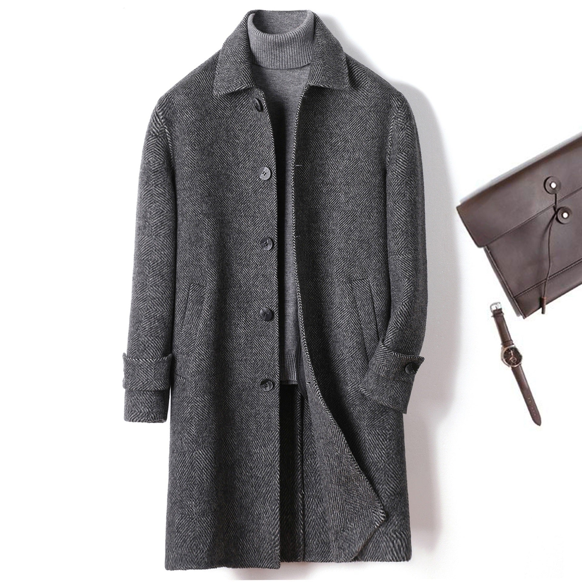 Cashmere Wool Coat Winter Plaid Long Casual Coat – Bloomra Style