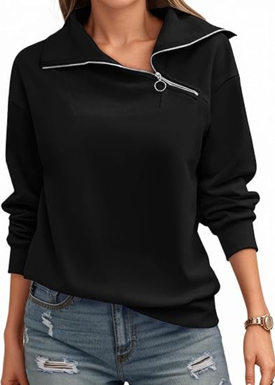 Womens Zipper Sweatshirt Turtleneck Long Sleeve Pullover Casual Loose Sweatshirts Top T Shirts