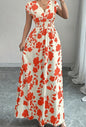 Short Sleeve Lace-up Dress Printed V-neck