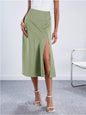 High-waist Satin Skirt, Slit Long Skirt, Satin Midi Skirt, Spring New Style