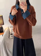 Simple Versatile Stand Collar Denim Stitching Loose Temperament Lazy Top
