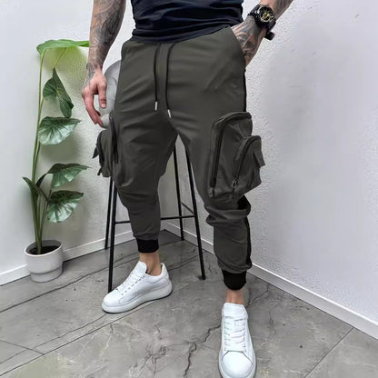 Casual Zipper Multi-pocket Color Matching Tapered Overalls