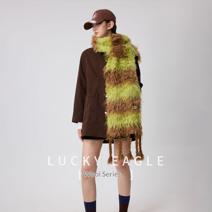 Striped Color-block Wool Scarf Warm And Thick Neck Warmer