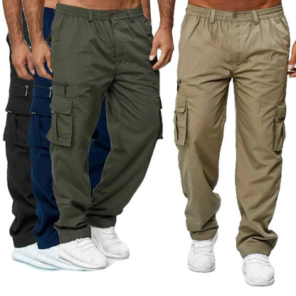 Mens Multi-Pocket Casual Pants Stylish Straight-Leg Workwear