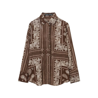 Straight Loose Printed Casual Shirt With Mid-waist Floor-length Wide-leg Pants