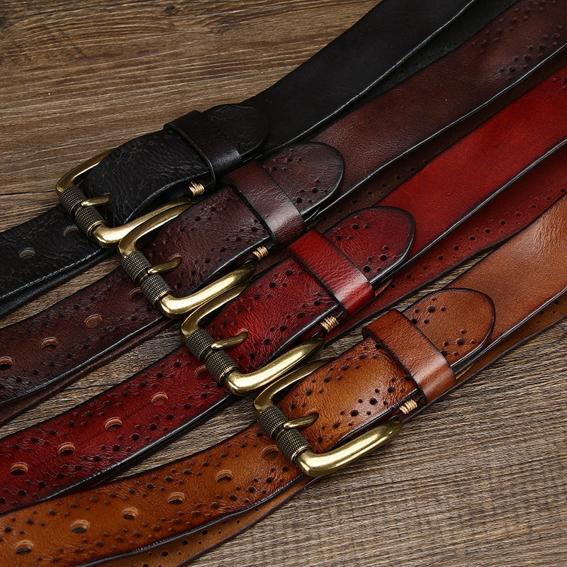 Hollowed-out First-layer Cowhide Pin-buckle Belt For Mengenuine Leather Belt For Jeans