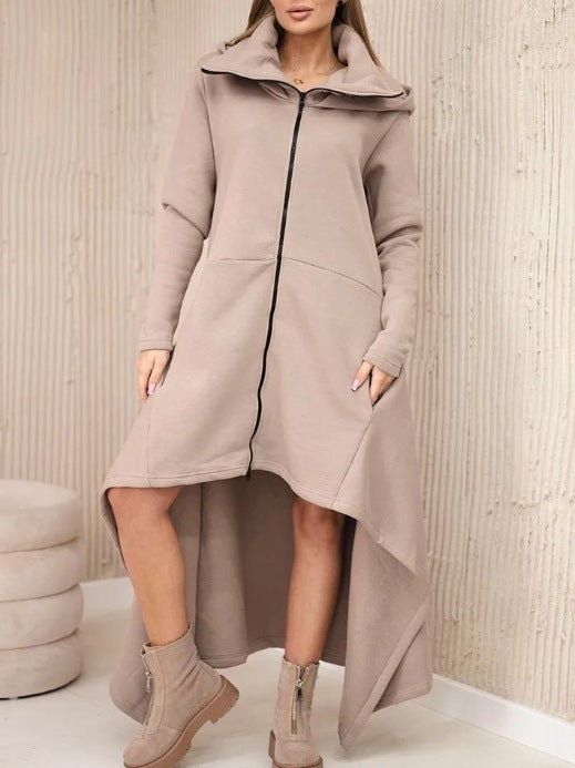 Solid Color Hooded Loose Zip All-matching Hoodie Skirt