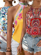 Printed Notched Neck Sleeveless Tank Top  3PC Set