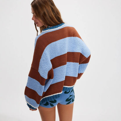 Women's Fashion Loose Color-block Striped Sweater