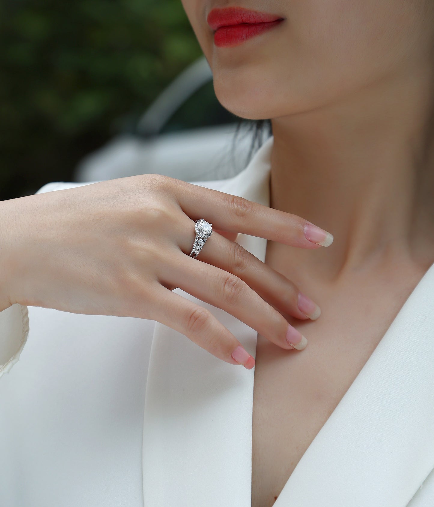 Meteor Shower - Set With 1-carat Top-quality Moissanite S925 Silver And Platinum-plated Diamond Wedding Ring. The Ring Can Be Inspected With A Diamond Pen