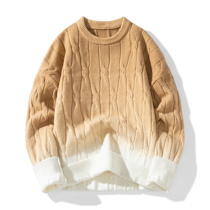 Idle Style Winter Gradient Contrast Round Neck Thickened Men's Sweater