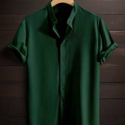 Men's Casual Breathable Polyester Fiber Stand Collar Shirt
