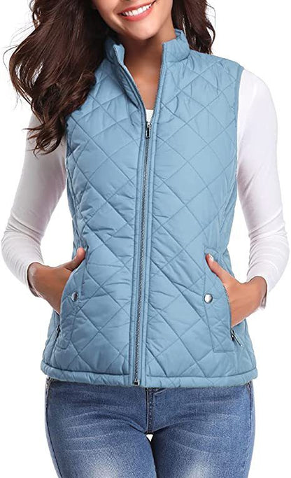 Women's Cotton Vest Stand Collar Zipper Pocket Warm
