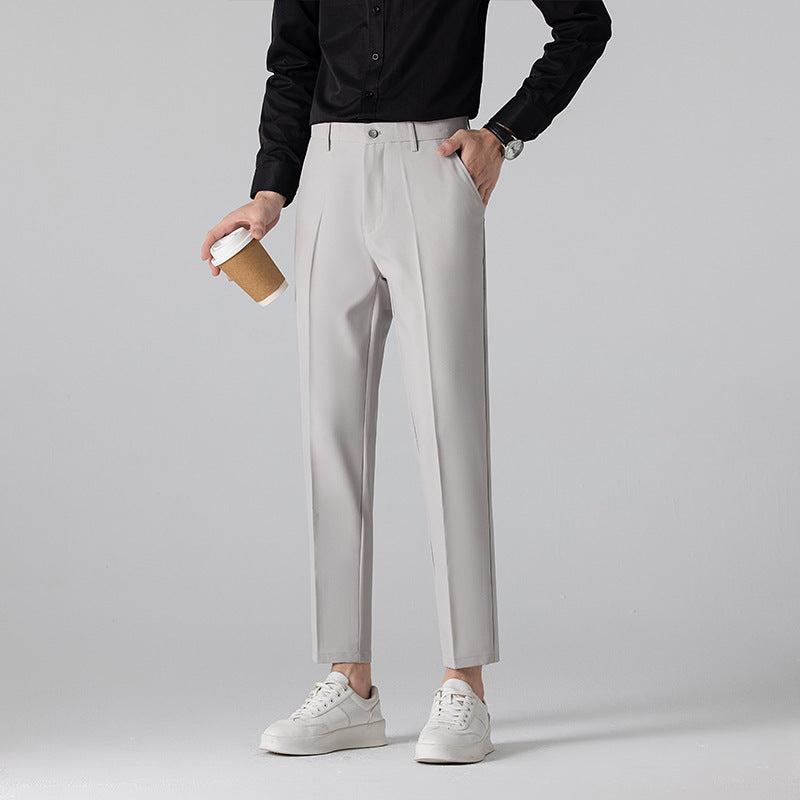 Mens Plus-Size Slim-Fit Solid-Color Capri Dress Pants