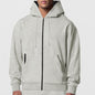 Fall Winter Men's Solid Color Long-sleeve Zipper Hooded Sports Casual Fleece Warm Sweatshirt
