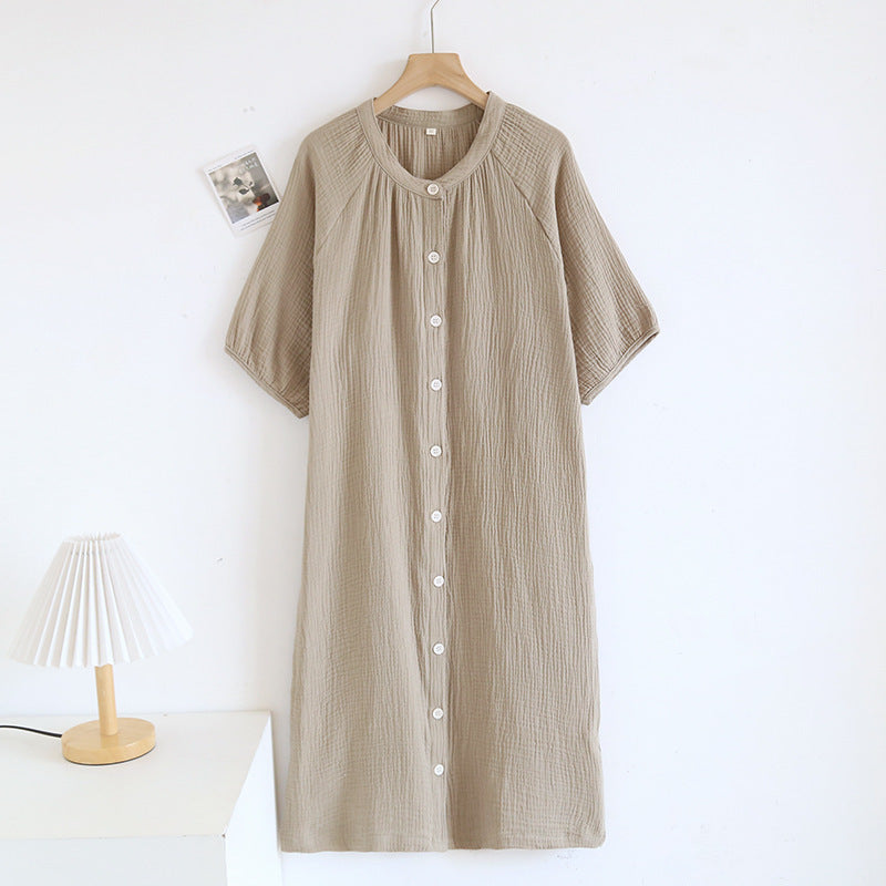 Japanese Crepe Pure Cotton Nightdress Women's Loose Homewear