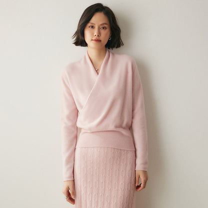 Women's Solid Color V-Neck Cross Cashmere Sweater Top