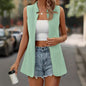 Women's Elegant Solid Sleeveless Vest Cardigan - Stand Collar Summer Outerwear