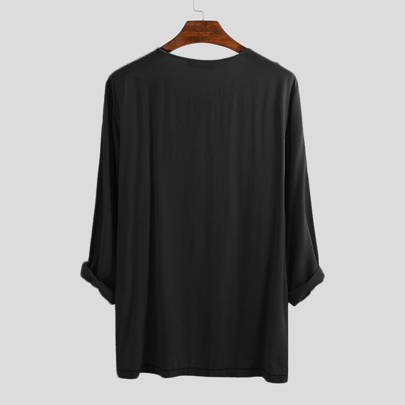 Men's vintage cotton and linen long sleeve top