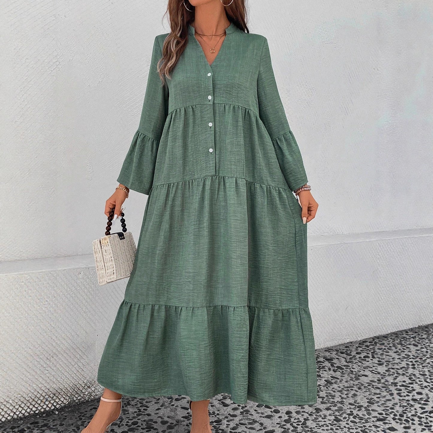 Multi-layer Pleated Loose Stitching Texture Dress