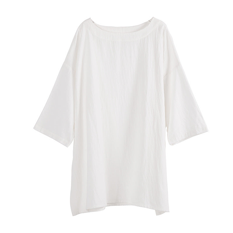 Cotton and linen top three-quarter sleeves