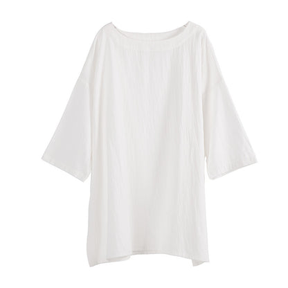 Cotton and linen top three-quarter sleeves