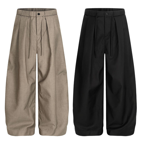 Retro Old Money Inspired Casual Trousers With Unique Pleated Curved Silhouette