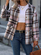 Autumn Winter Women's Wear Drop-shoulder Long-sleeve Lapel Loose Plaid Casual Shirt Coat