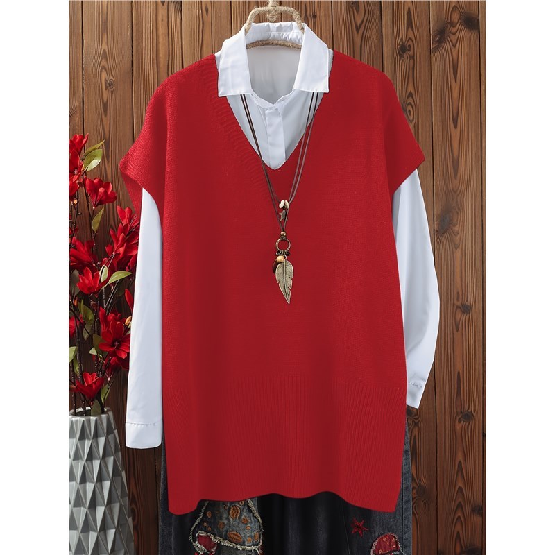 All-matching Loose V-neck Plus Size Sweater Vest
