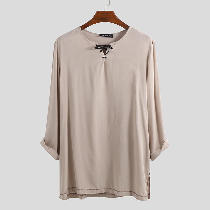 Men's vintage cotton and linen long sleeve top