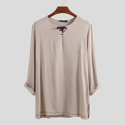 Men's vintage cotton and linen long sleeve top