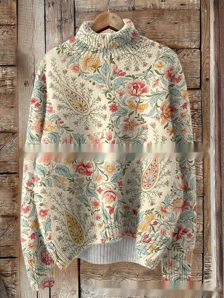 Abstract Printing Casual Cloak Turtleneck Pullover Women