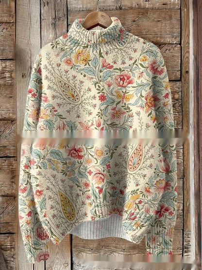 Abstract Printing Casual Cloak Turtleneck Pullover Women